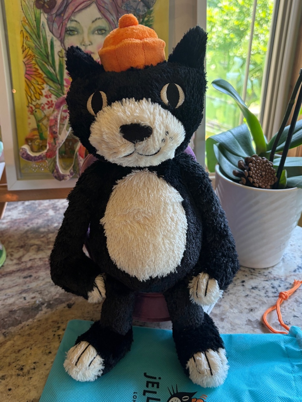 Jellycat Authentic Jack Cat Black and Cream Cat Stuffed Animal NWT